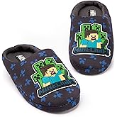 Minecraft Slippers Boys Kids Blue Creeper vs Zombie TNT House Shoes