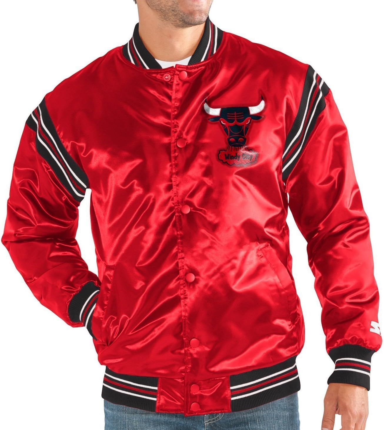 Amazon Com Chicago Bulls Nba Men S Starter The Enforcer Hwc Logo Premium Satin Jacket Clothing