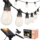 Brightech Ambience Pro Solar Powered Outdoor String Lights -27 ft Commercial Grade Waterproof Edison Patio Lights, Shatterproof LED String Lights for Outside, Porch - 12 Bulbs, 1W Soft White