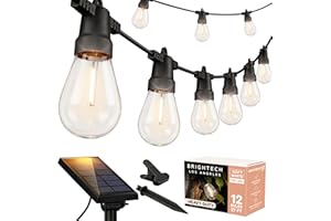 Brightech Ambience Pro Solar Powered Outdoor String Lights -27 ft Commercial Grade Waterproof Edison Patio Lights, Shatterproof LED String Lights for Outside, Porch - 12 Bulbs, 1W Soft White