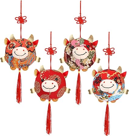 21 Nouvel An Chinois Du Boeuf Ornement Lot De 4 Mascotte Rouge Bœuf En Peluche Bonne Chance Bovins Veau Suspendus Ornements Pour Zodiaque Chinois Boeuf Nouvel An Decoration Amazon Fr Cuisine Maison