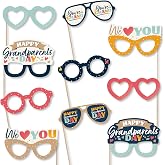 Big Dot of Happiness Happy Grandparents Day Glasses - Paper Card Stock Grandma and Grandpa Party Photo Booth Props Kit - 10 Count