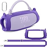 co2CREA Silicone Case for JBL Charge 6 Portable Waterproof Bluetooth Speaker, Portable Travel Soft Cover with Shoulder Strap, Protective Skin Case (Purple)