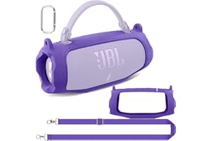 co2CREA Silicone Case for JBL Charge 6 Portable Waterproof Bluetooth Speaker, Portable Travel Soft Cover with Shoulder Strap, Protective Skin Case (Purple)