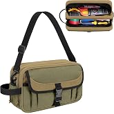 Trahzia 12-Inch Canvas Tool Pouch, Tool Organizer Bag with Double Layers | Wear-Resistant Fabric, Metal Buckle Flap, Side Handle &amp; Detachable Shoulder Strap, Ideal for Electrician, Gardener, Repairman
