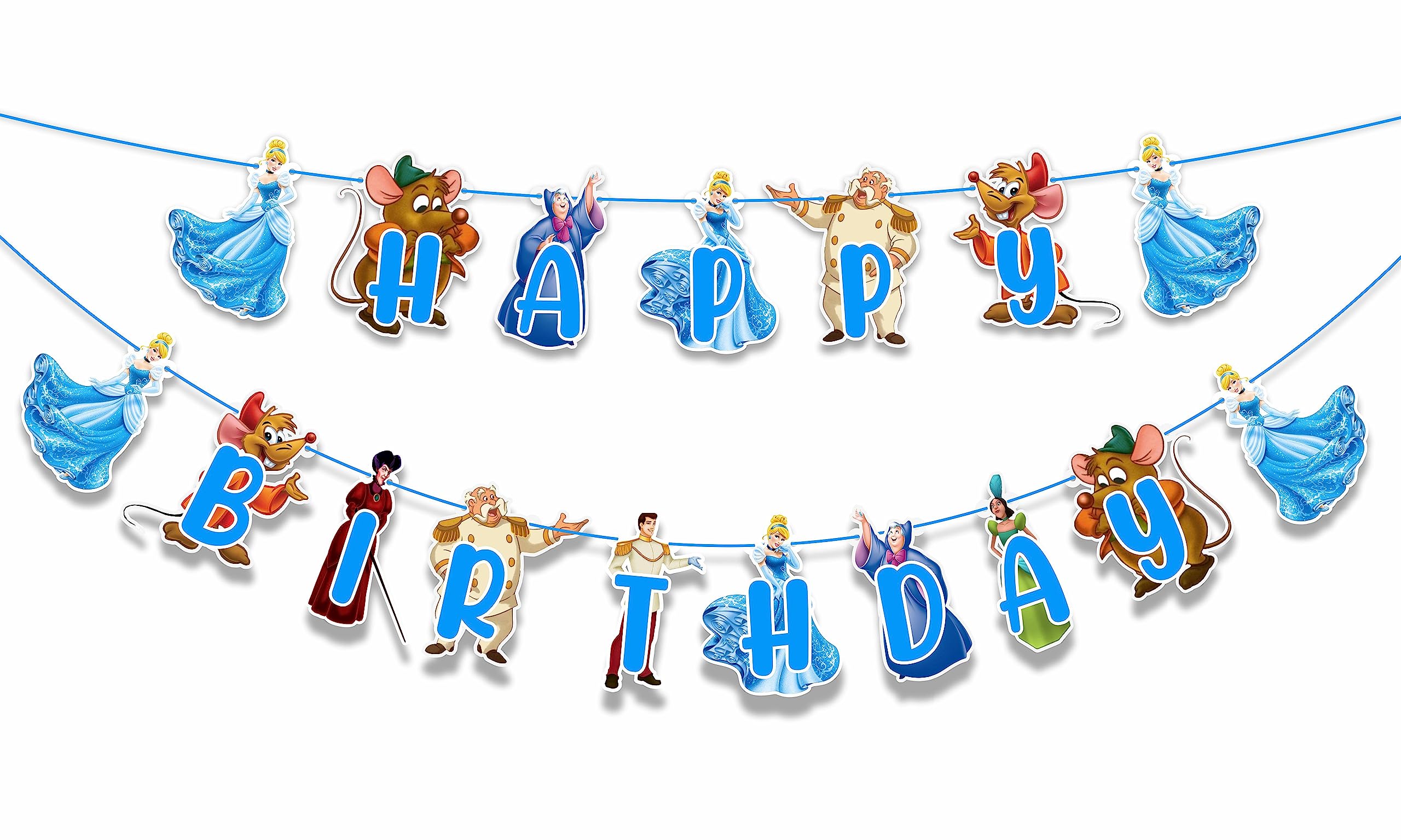 Photo 1 of "Cnderela Happy Birthday Banner – Princess Theme Birthday Party Supplies for Girls – Elegant Fairytale Birthday Decorations with Glitter Letters, Castle and Crown Design – Perfect for Party Décor"
