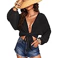 Women's Swimwear Cover Ups Tops Tunic Self-tie Swimsuit Bikini Bathing Suit Long Sleeve Soft Beach Shirt for Women