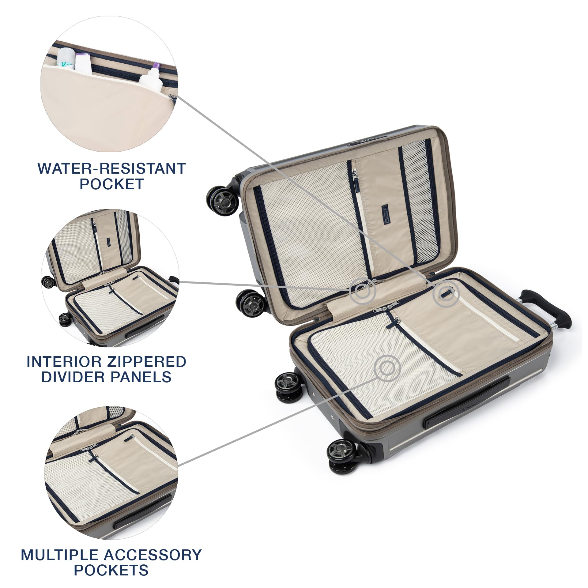 Travelpro Platinum Elite Hardside Expandable Carry on Luggage, 8 Wheel Spinner, TSA Lock, Hard Shell Polycarbonate Suitcase, Metallic Sand, Carry on 21-Inch