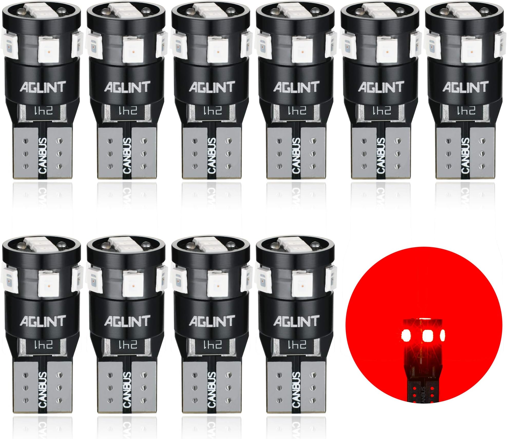AGLINT T10 LED Bulbs CANBUS Error Free W5W 194 168 2825 Wedge 9SMD Replacement Bulb for Car Interiors Side Dome Number Plate Lights 6000K White 10PCS (Amber)