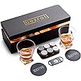 Whiskey Glasses Gifts for Men - Bourbon Whiskey Stones Unique 12 Piece Gift Set for Men in Gift Box - Groomsmen Gifts for Men - Scotch Whiskey Glass Set Retirement Gift - Alcohol Gifts - Bezrat