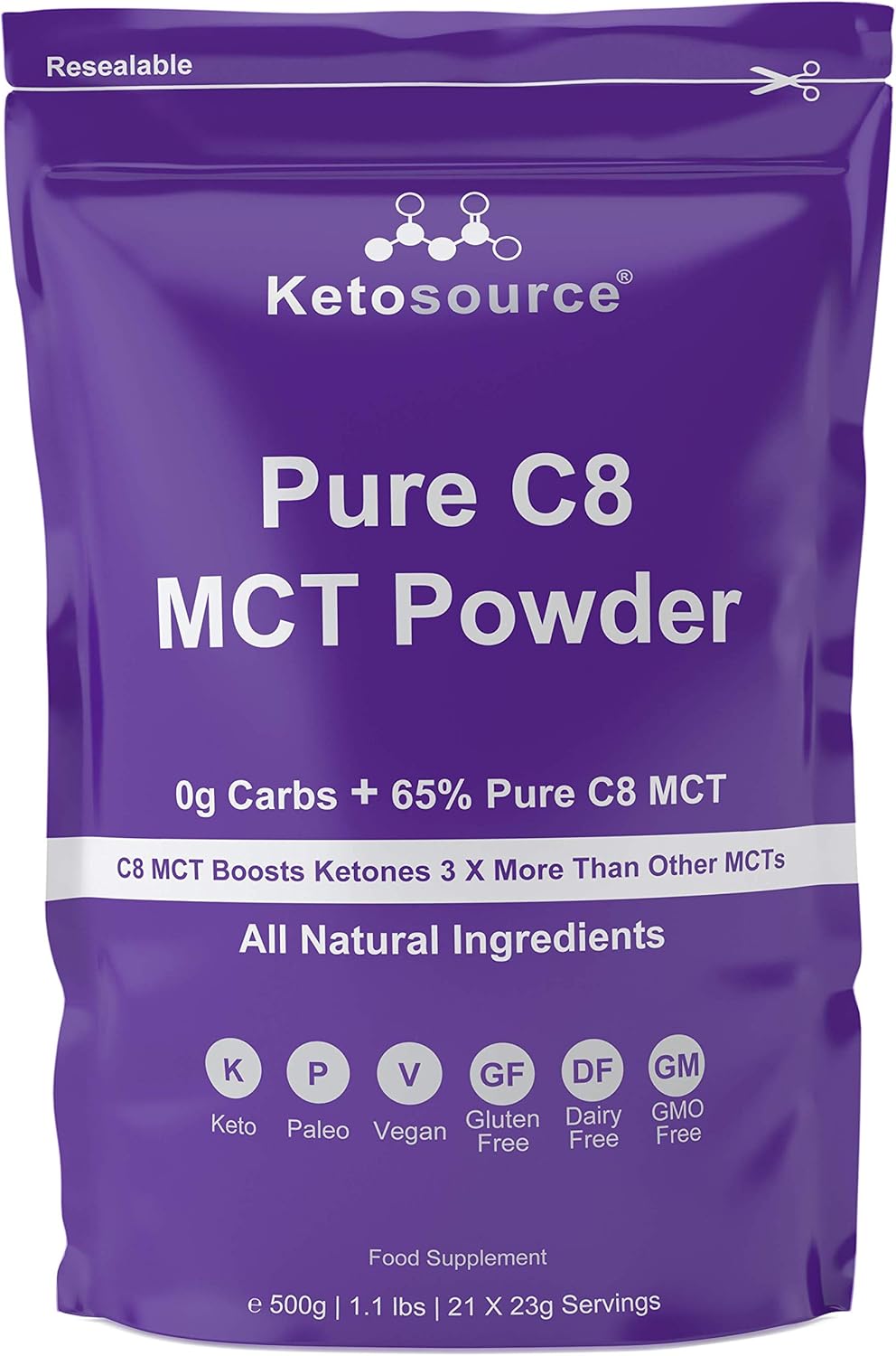 Pure C8 MCT Powder, 500 g (Pack of 1)