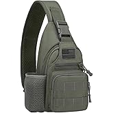 ZHIERNA Tactical Crossbody Bag for Men with Water Bottle Holder, MOLLE EDC Shoulder Sling Chest Bags with USB Charging Port for Travel Walk(Grey Green)