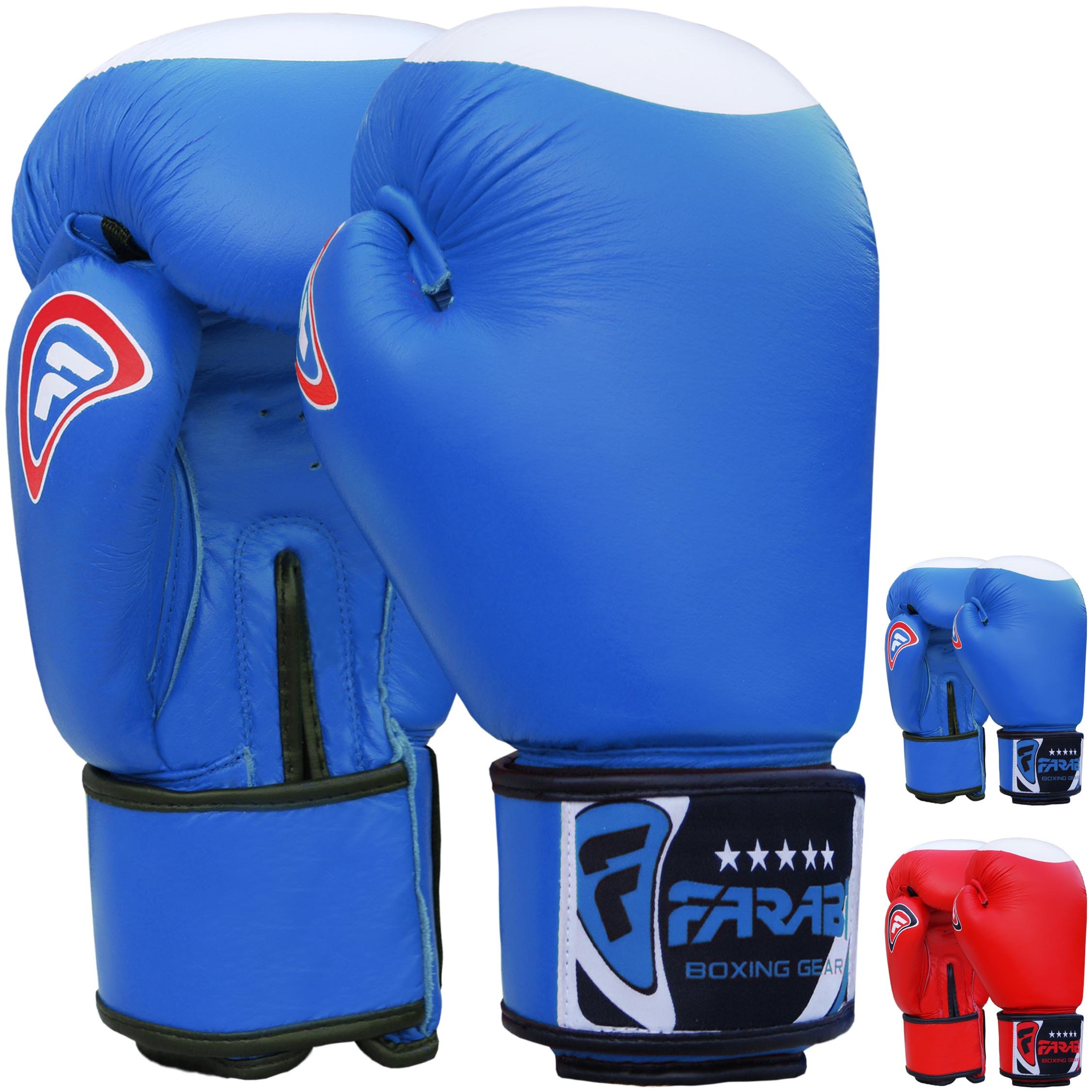 Farabi Boxing Gloves Real Leather Target Series (Blue, 14-oz)