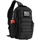 Rover Sling Pack Tactical Shoulder Sling Bag Backpack with Bottle Holder Crossbody Chest Bag, Black with Grey Patch