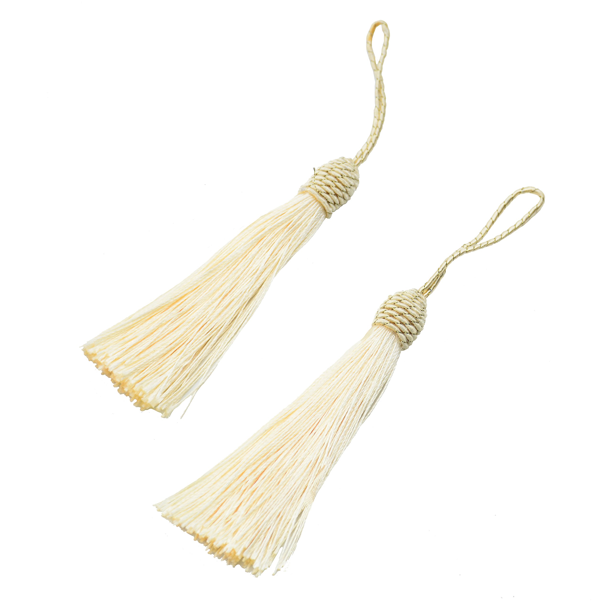 20pcs 15.5cm/6 Inches Silky Floss Bookmark Tassels with 2-Inch Cord Loop and Small Chinese Knot for Jewelry Making, Souvenir, Bookmarks, DIY Craft Accessory (Beige)