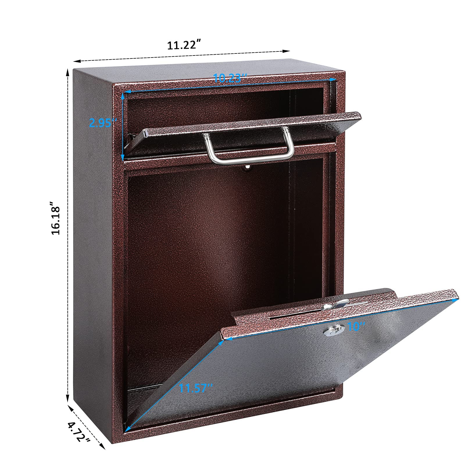 KYODOLED Steel Key Lock Mail Boxes Outdoor,Locking Wall Mount Mailbox