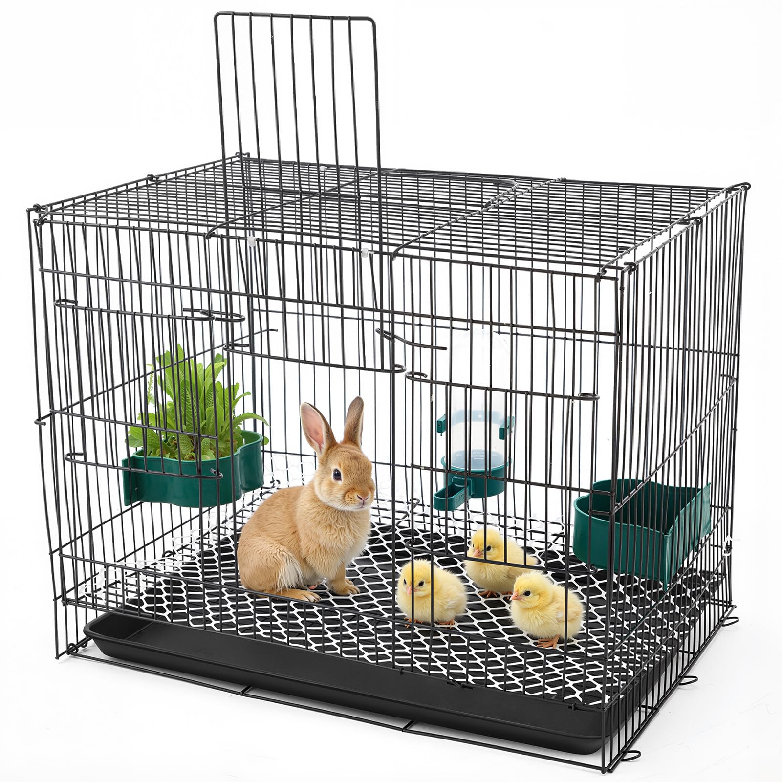 View 1 of 15.7 x 12 x 12 in Chicken Coop for Baby Chicks with Mesh Design, Chicken Cage Includes Matching Tray, Foot Mat, Food Box and Water Dispenser for Small Coop, Baby Chicks, Quail, Rabbit Supplies