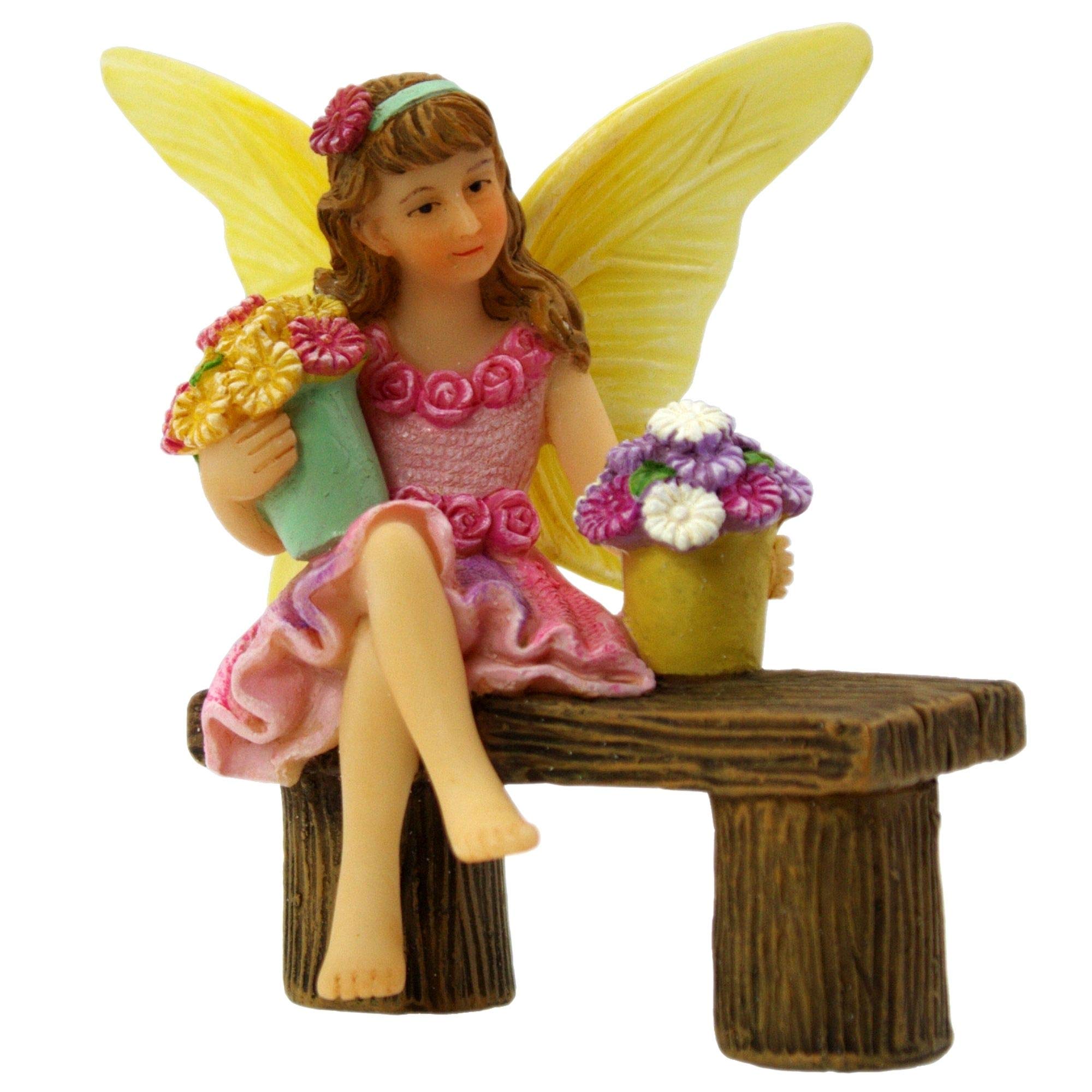 PRETMANNS Fairy Garden Fairy – Adorable Accessory for Indoor or Outdoor Miniature Garden – Small Figurine Isabella Sitting on a Bench – 1 Item
