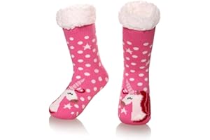 SeeyAN Kids Boys Girls Warm Slipper Socks Cute Animal Soft Thicken Winter Thermal Fleece Fuzzy Non-Skid Children Home Socks
