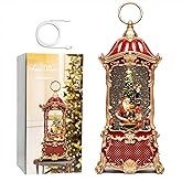 14" Christmas Snow Globe Lantern with Santa Claus - Swirling Glitter LED Light Musical Water Lantern with Rotatable Interior - Vintage Xmas Gifts - USB Plug or Battery Operated Home Decor (Palace Red)