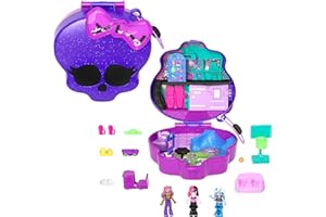 Polly Pocket Monster High Playset with 3 Micro Dolls & 10 Accessories, Opens to High School, Collectible Travel Toy with Storage