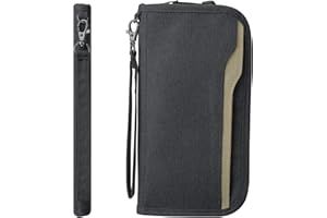 ZOPPEN Passport Holder Family RFID Passport Wallet, Passport Holder Women/Men, Travel Wallet Documents Organizer Zipper Case with Removable Wristlet Strap, Travel Essentials for Flying