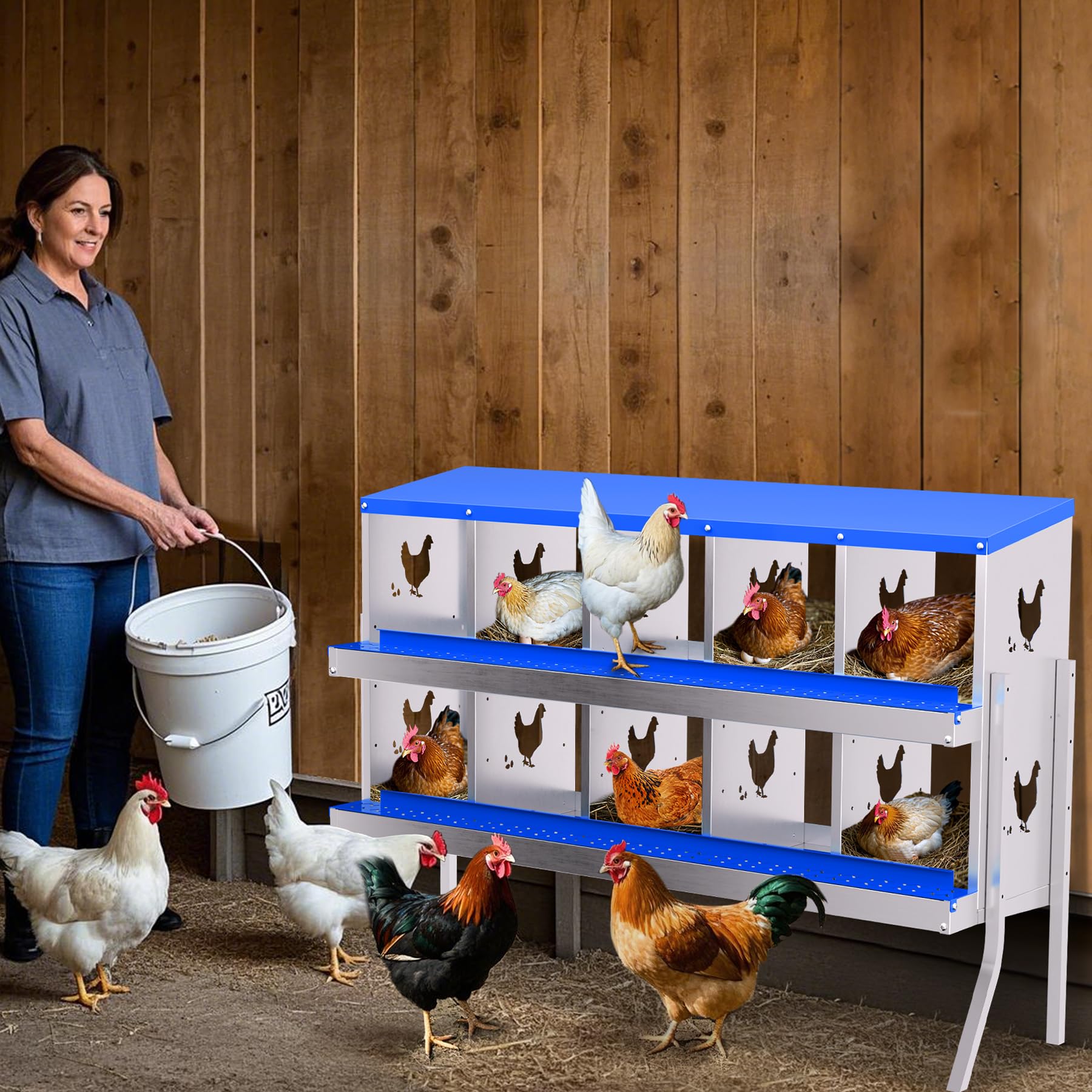 Photo 1 of **CORNER BENT**Garvee Chicken Nesting Box with Removable Tray, 10 Compartment Nesting Boxes for Chickens, Easy to Clean and Install, Chicken Laying Boxes for Chicken Coop to Protect Eggs - with Bracket Legs, Blue