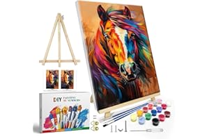 JOOZ Paint by Numbers Kit for Adults with Frame, Horse Paint by Number with Easel, DIY Colorful Horse Oil Painting by Numbers, Adult Paint by Number Kits Framed Canvas for Home Wall Decor 8x12 Inch