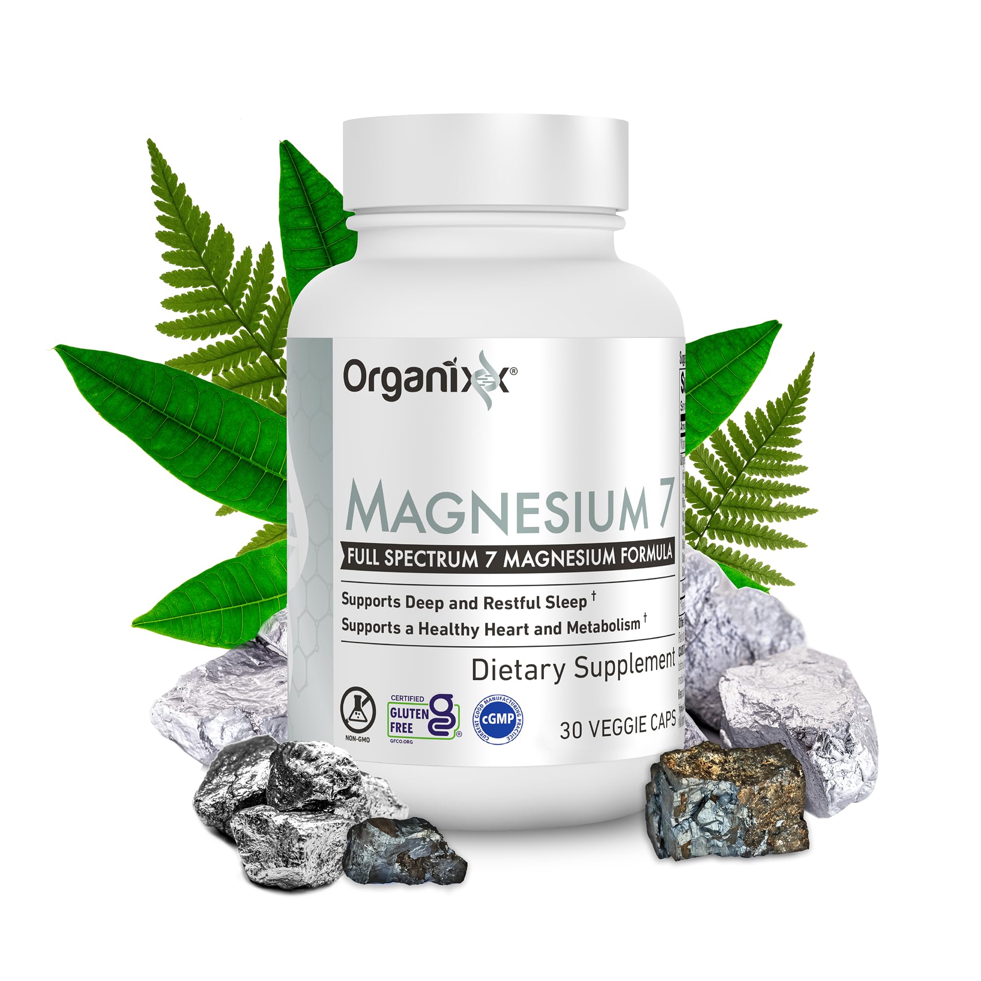 Organixx Magnesium Supplement, Natural Magnesium Capsules for Sleep Support, Muscle Recovery, with Vitamin B6 and Manganese Citrate and Glycinate, High Absorption, Vegan, Non GMO (30 Count)