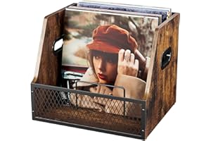 Vfelf Vinyl Record Storage,Wooden Crate ‌Vinyl Holder with Dividers for Albums & Magazine Rack Organizer for 60+ Records Case Box for 7/10/12 inch