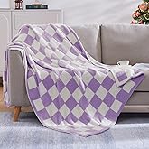 WRENSONGE Checkered Throw Blanket, Purple Soft Cozy Fluffy Warm Hand Made Throw Blankets for Couch, Sofa, Chair, Bed, Camping, Picnic, Travel Lightweight Bed Blanket - 50"*70"