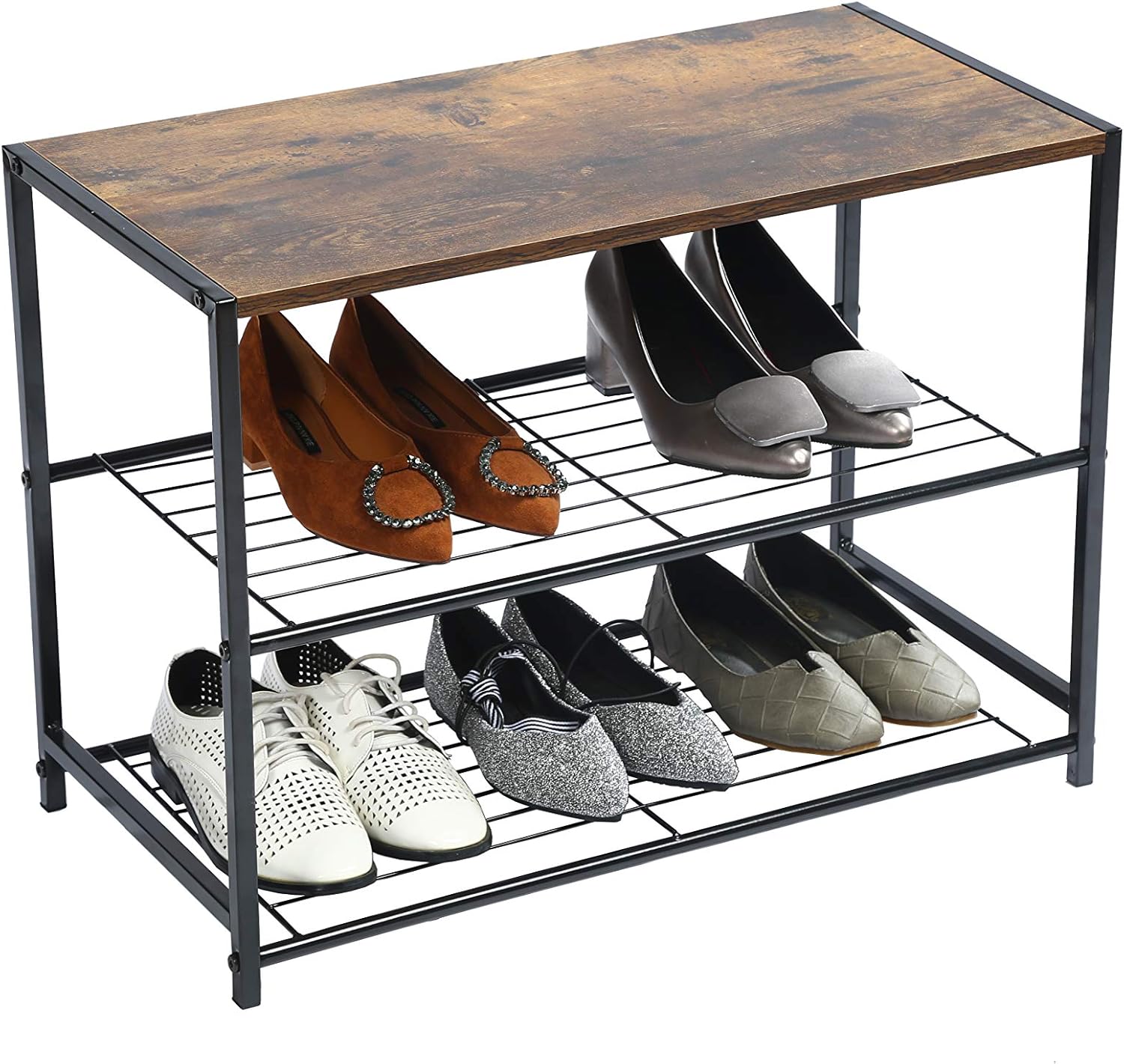 UMI. by Amazon 3Tier Shoe Rack,Metal Shoe Shelf with MDF board on Top,Entryway Shoe Storage
