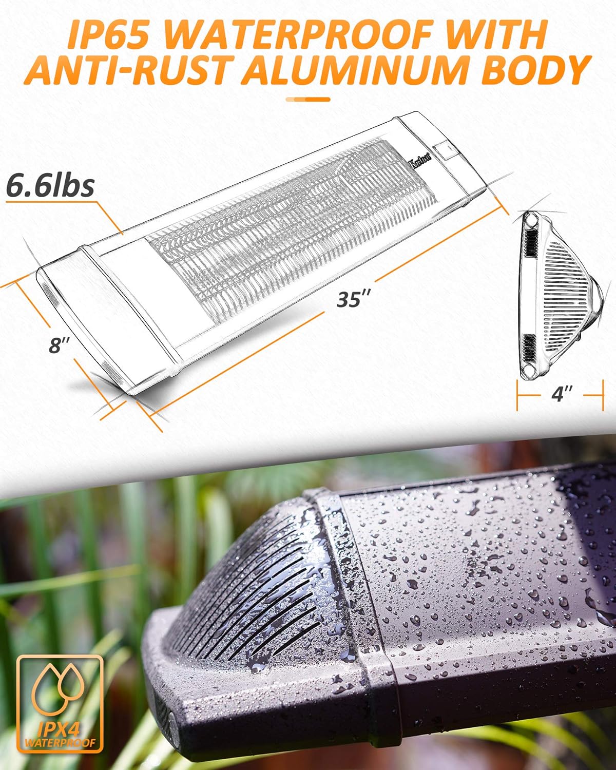 KUTON Electric Patio Heater, Outdoor Heater w/Remote, Wall Mounted Infrared Heater, IP65 Waterproof Outdoor Heater, 3 Power setting, Max. 5118BTU for Patio, Garage, Timer Setting for In/Outdoor, Black: Kitchen & Dining