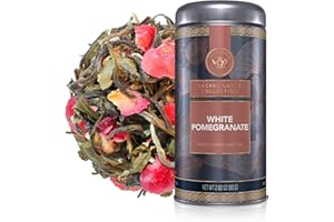 Teabloom White Pomegranate Loose Leaf Tea, Distinctive and Delicate White Tea, Certified Kosher, Fresh Whole Leaf Tea in Reusable Gift Canister, 2.82 oz/80 g Canister Makes 35-50 Cups