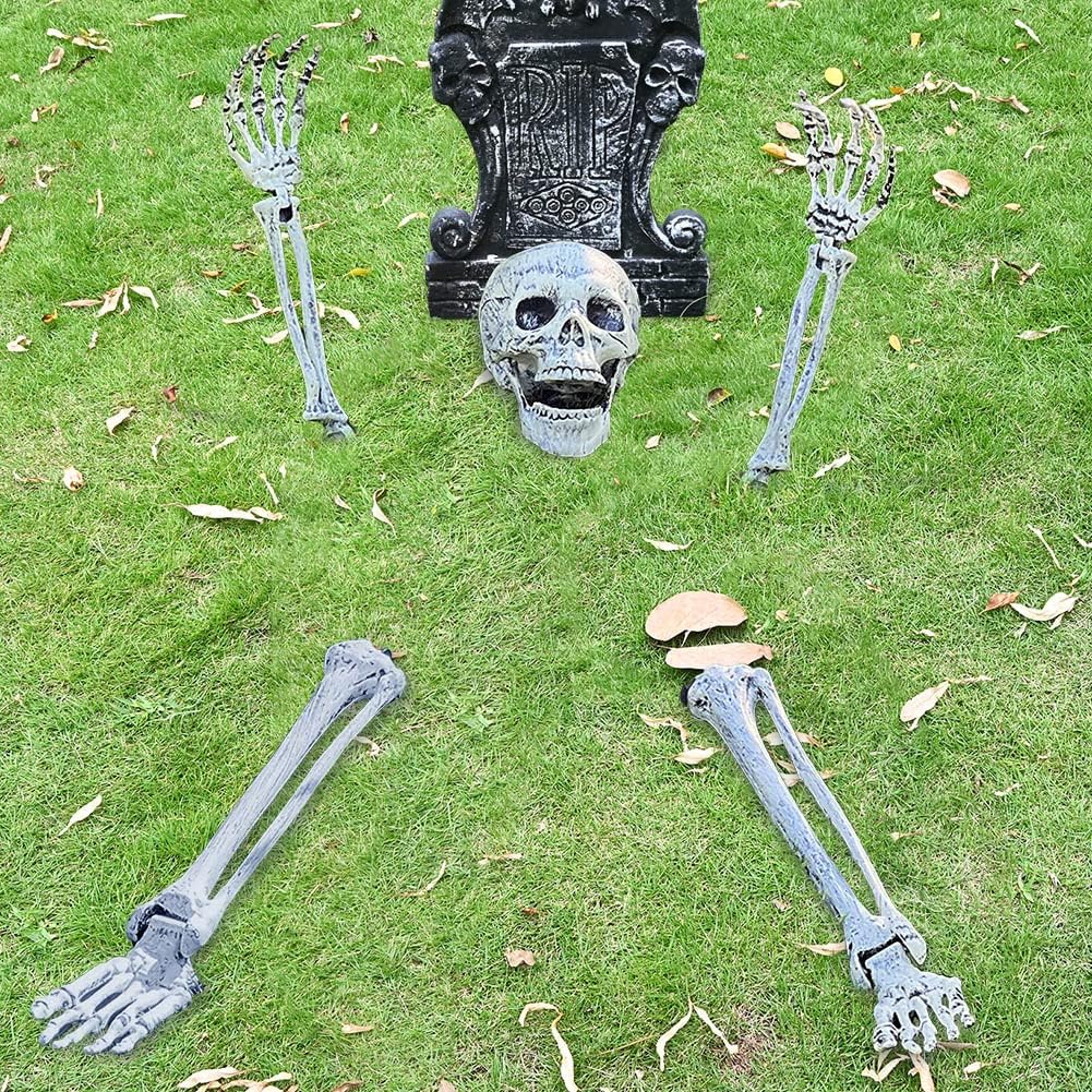 Decorative Garden Stakes - UMEELR 5 Set Skeleton Bones and Skull Halloween Decoration, Realistic Graveyard Groundbreaker Include Skeleton Stakes Skull and Arms Legs, Outdoor Yard Lawn Graveyard Ground Decor Party Supplies