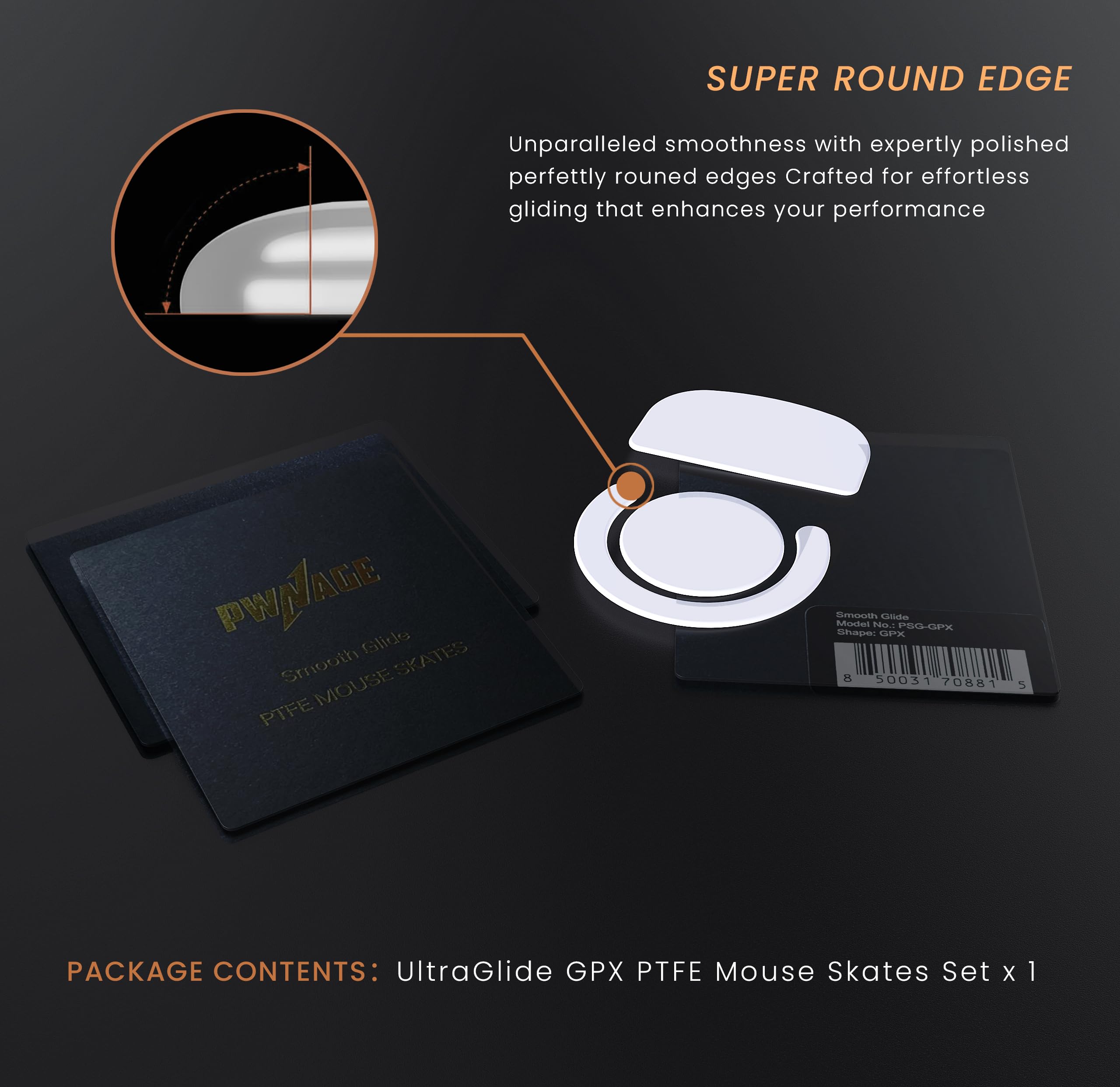 PWNAGE SmoothGlide PTFE Rounded Replacement Mouse Skates Feet for G Pro X Superlight GPX, Ultra-Smooth and Durable, 3M Adhesive, Gaming Mouse White