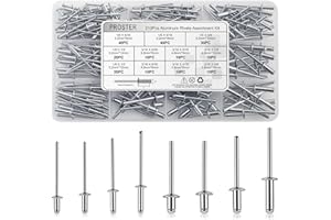 Proster 210PCS Aluminum Blind Rivets Assortment Kit - 8 Most Common Sizes (3/32" to 1/4") for DIY, Auto Repair, Metalworking 