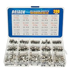 BOJACK 15 Values 200 pcs Fast-Blow Glass Fuses