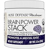 Host Defense BrainPower Stack Powder - Targeted Brain Support Supplement - Powder Mushroom Supplement with Lion's Mane, Niacin (B3) & Vitamin B12 - Herbal Brain Support - 100g (66 Servings)*
