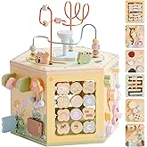 ROBOTIME Wooden Activity Cube for Toddlers, 13 in 1 Montessori Baby Activity Cube, Baby Play Cube Toy with Educational Features, Gift Wooden Cube Toy for Boys & Girls - 1 Year +