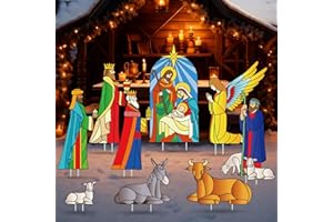 Kathfly 9 Pcs Outdoor Nativity Scene Yard Sign with Stakes Holy Christmas Nativity Yard Stakes Lawn Sign Religious Three Kings Gifts Christmas Decorations for Xmas Party Outdoor Garden Lawn Decoration