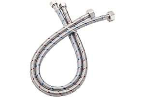 BATHLAVISH 24-Inch Length Bathroom Kitchen Faucet Connector, Braided Stainless Steel - 3/8" Female Compression Thread x 1/2" I.P. Female Straight Thread, x 2 Pcs (1 Pair)