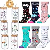 Domensi 12 Pcs Nurse Gifts for Women Nurse Appreciation Gifts 16 oz Glass Cups with Lids and Straws Medical Novelty Crew Socks for Nurses Week Graduation Birthday Christmas