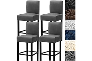 HFCNMY Bar Stool Covers,4 Pack Stretch Bar Stool Covers with Backs Velvet Bar Stool Covers Barstool Seat Cover Washable Bar Chair Covers High Chair Cover with Elastic Bands Dark Gray