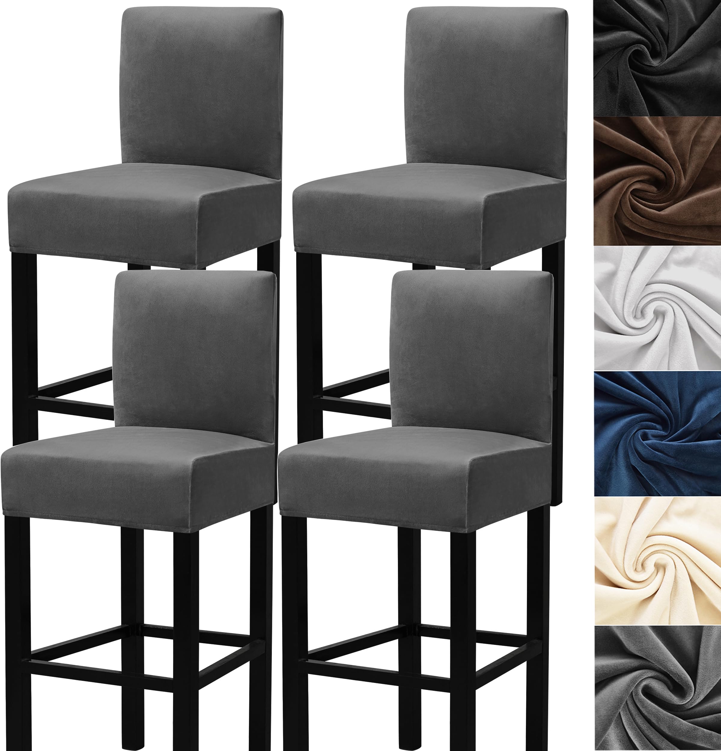 Photo 1 of HFCNMY Bar Stool Covers, 4 Pack Stretch With Backs, Velvet Barstool Seat Cover, Washable Chair Cover With Elastic Bands, High Chair Cover, Dark Gray