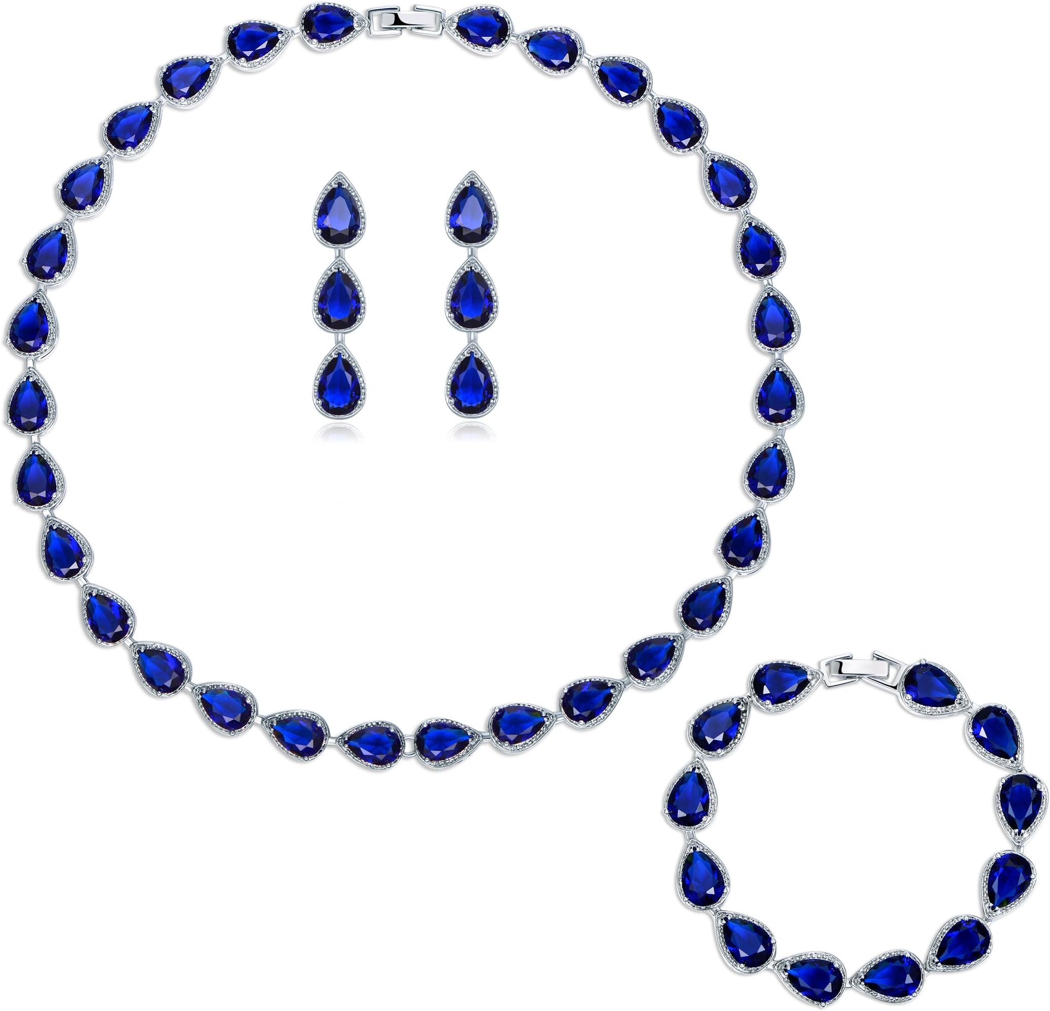 GULICX Drop Earrings Cubic Zirconia CZ Bracelet Jewellery Set Earrings and Necklace