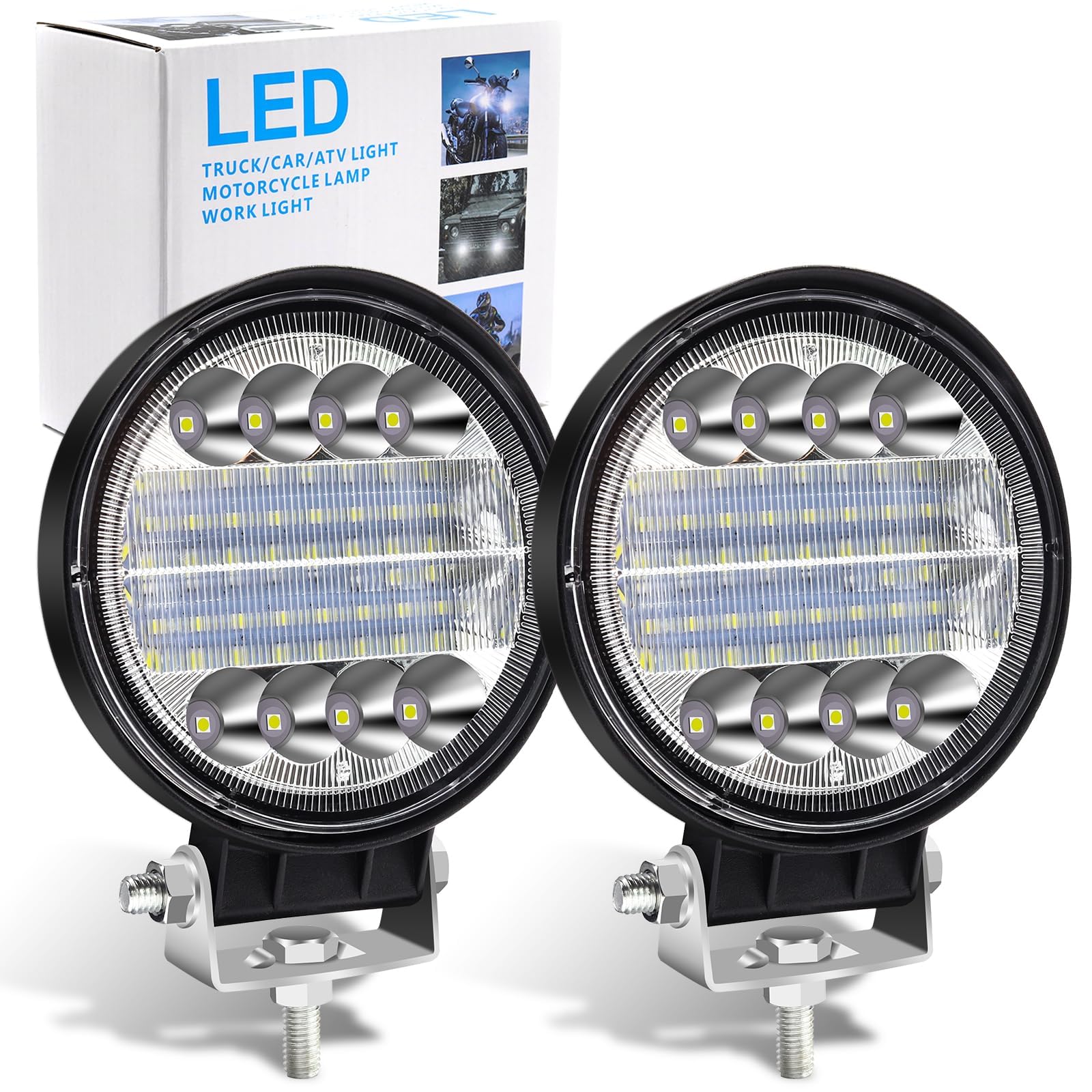 Biqing 2PCS LED Work Lights,72W Off Road Driving Fog Lights LED Spotlights 12V 24V Roof Light Bar LEDs Auxiliary Lights for Off Road 4x4 SUV UTV ATV Heavy Duty Truck Tractor Boat