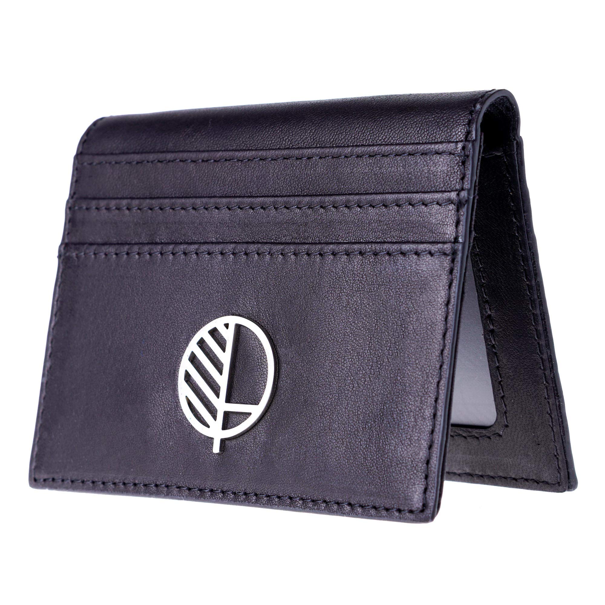 Drew Lennox Hand Crafted Genuine British Leather Travel Card Holder— ID Window— 9 Card Slots— 2 Slip Pockets— Slim Compact Wallet for Travel Bus Pass ID License Oyster Card— Gift Box— Verglas Black