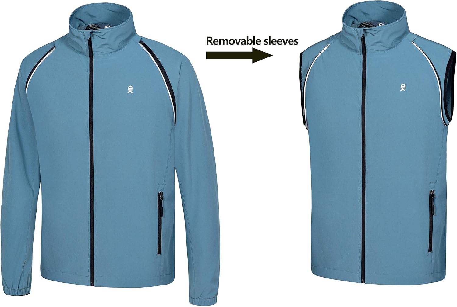 Little Donkey Andy Men's Quick-Dry Running Jacket, Convertible UPF 50+ Cycling Jacket Windbreaker with Removable Sleeves : Clothing