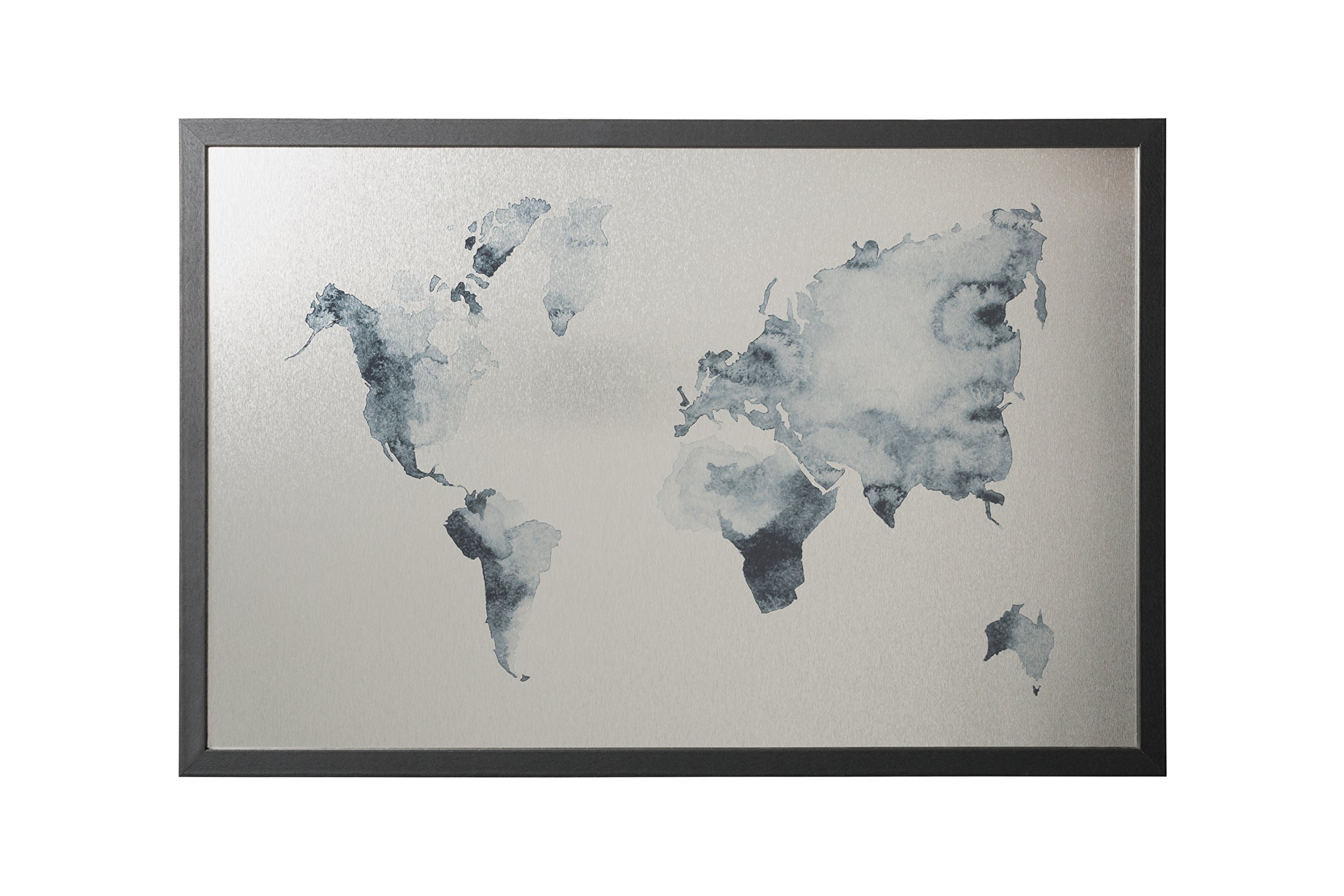 Bi-Office, Whiteboard Ink World Map, Silver Finish Magnetic Dry Wipe, Black MDF Frame, 90x60cm